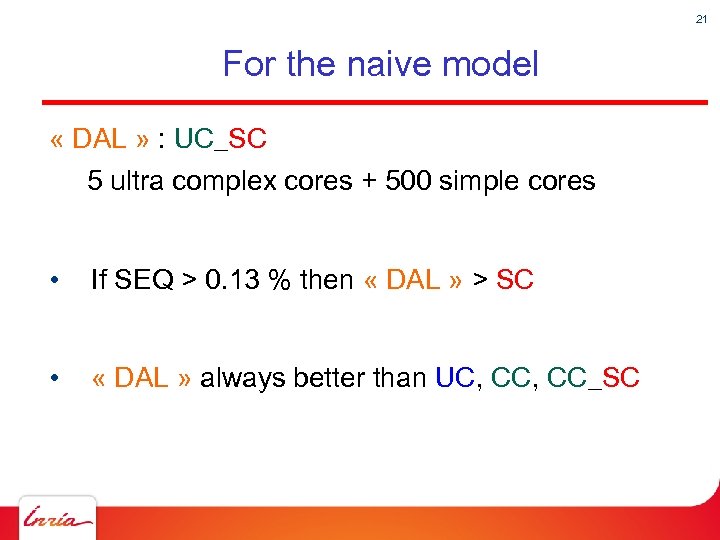 21 For the naive model « DAL » : UC_SC 5 ultra complex cores