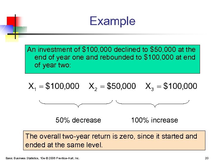 Example An investment of $100, 000 declined to $50, 000 at the end of