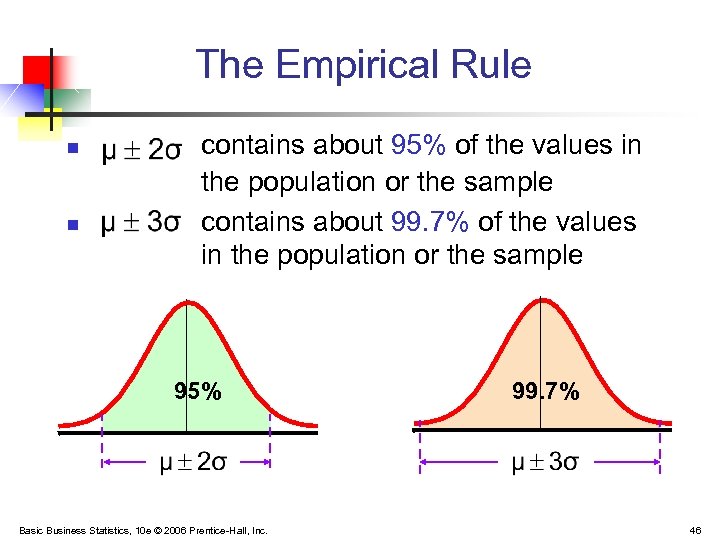 The Empirical Rule n n contains about 95% of the values in the population
