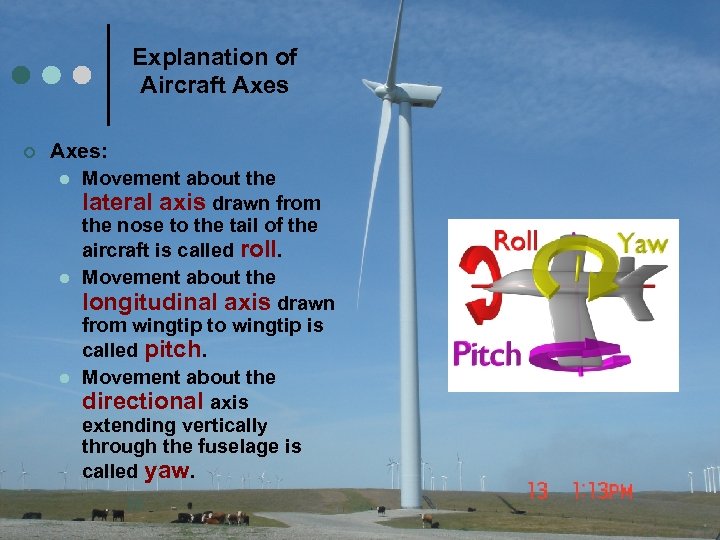 Explanation of Aircraft Axes ¢ Axes: l Movement about the lateral axis drawn from