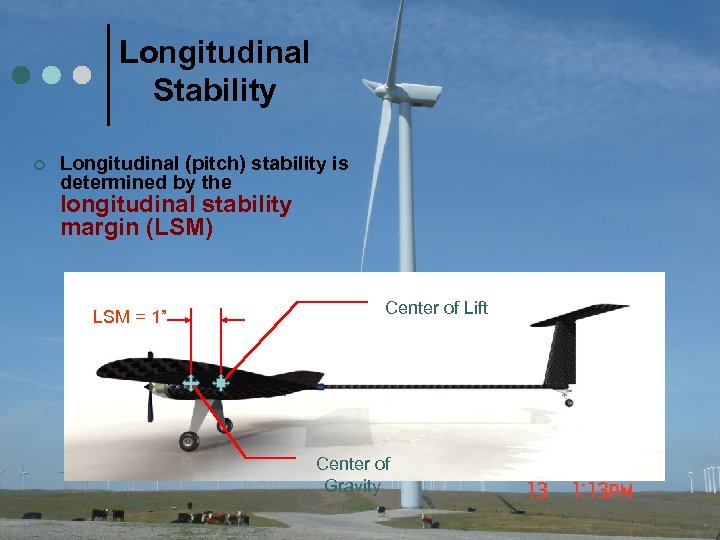 Longitudinal Stability ¢ Longitudinal (pitch) stability is determined by the longitudinal stability margin (LSM)