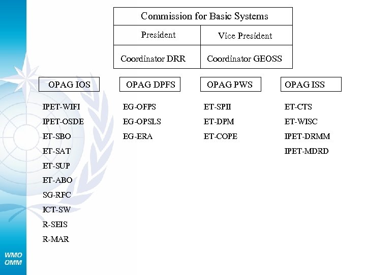 Commission for Basic Systems President Coordinator DRR OPAG IOS OPAG DPFS Vice President Coordinator