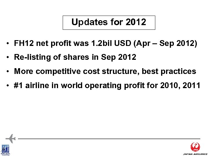 Updates for 2012 • FH 12 net profit was 1. 2 bil USD (Apr