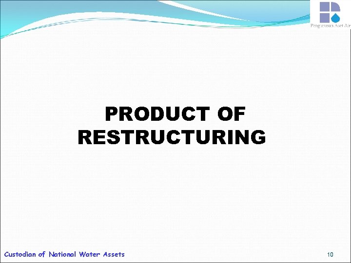 PRODUCT OF RESTRUCTURING Custodian of National Water Assets 10 