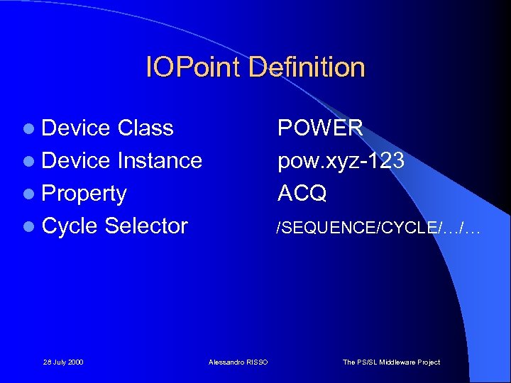 IOPoint Definition l Device Class l Device Instance l Property l Cycle Selector 28