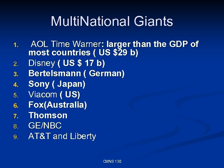 Multi. National Giants 1. 2. 3. 4. 5. 6. 7. 8. 9. AOL Time