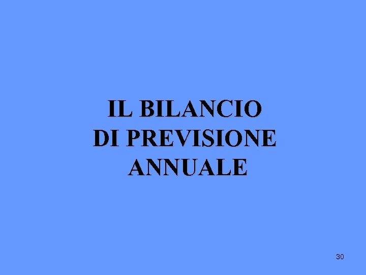 IL BILANCIO DI PREVISIONE ANNUALE 30 
