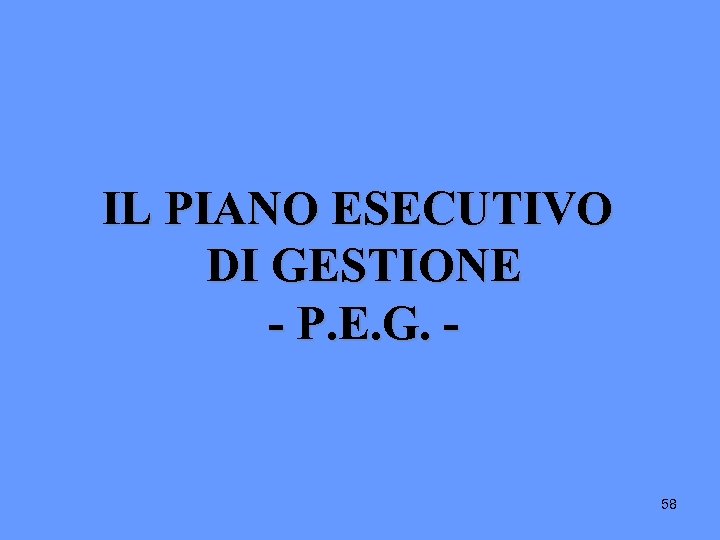 IL PIANO ESECUTIVO DI GESTIONE - P. E. G. - 58 