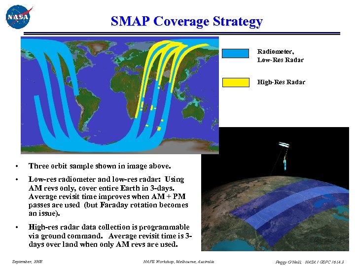 SMAP Coverage Strategy Radiometer, Low-Res Radar High-Res Radar • Three orbit sample shown in