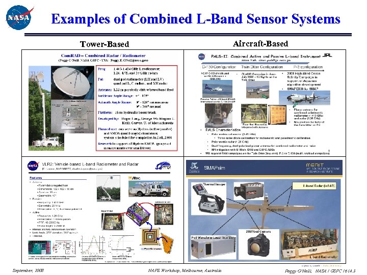 Examples of Combined L-Band Sensor Systems Aircraft-Based Tower-Based September, 2008 NAFE Workshop, Melbourne, Australia