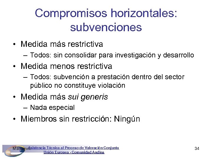 Compromisos horizontales: subvenciones • Medida más restrictiva – Todos: sin consolidar para investigación y