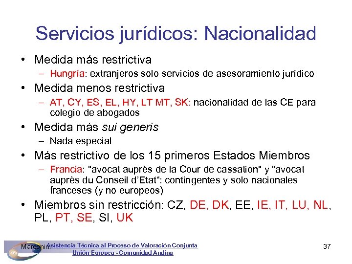 Servicios jurídicos: Nacionalidad • Medida más restrictiva – Hungría: extranjeros solo servicios de asesoramiento