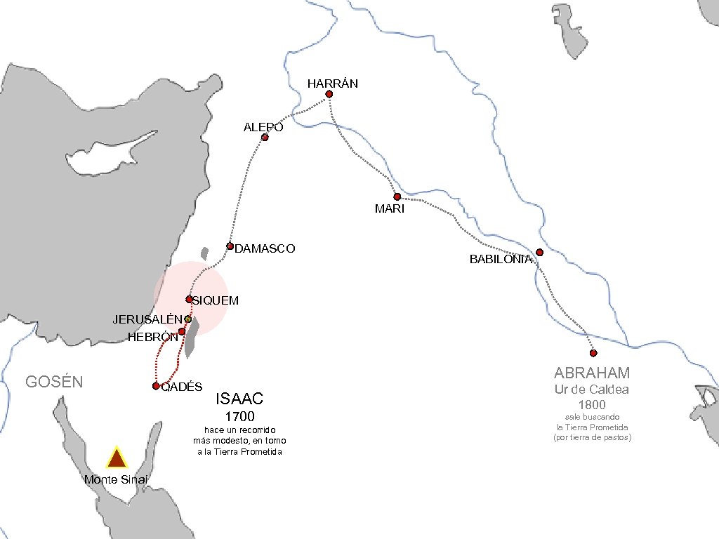 HARRÁN ALEPO MARI DAMASCO BABILONIA SIQUEM JERUSALÉN HEBRÓN GOSÉN QADÉS ABRAHAM ISAAC 1700 hace