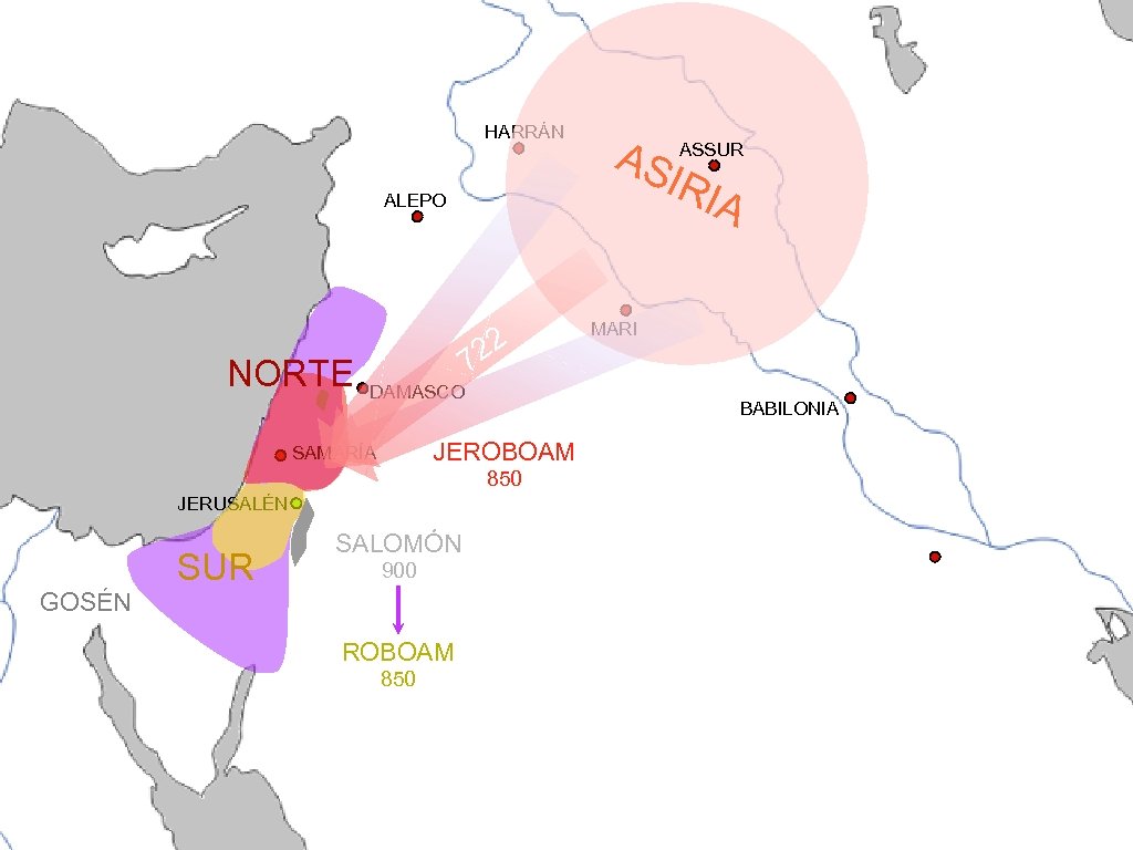 HARRÁN ALEPO NORTE 22 7 DAMASCO 850 JERUSALÉN SUR SALOMÓN 900 GOSÉN ROBOAM 850