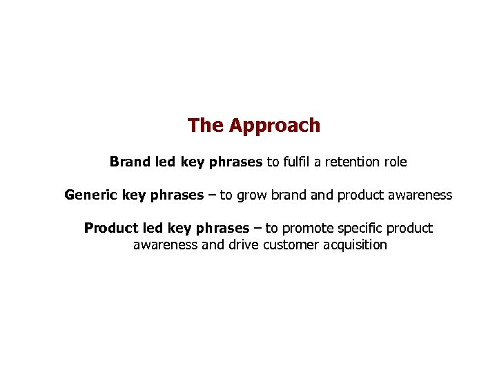 The Approach Brand led key phrases to fulfil a retention role Generic key phrases
