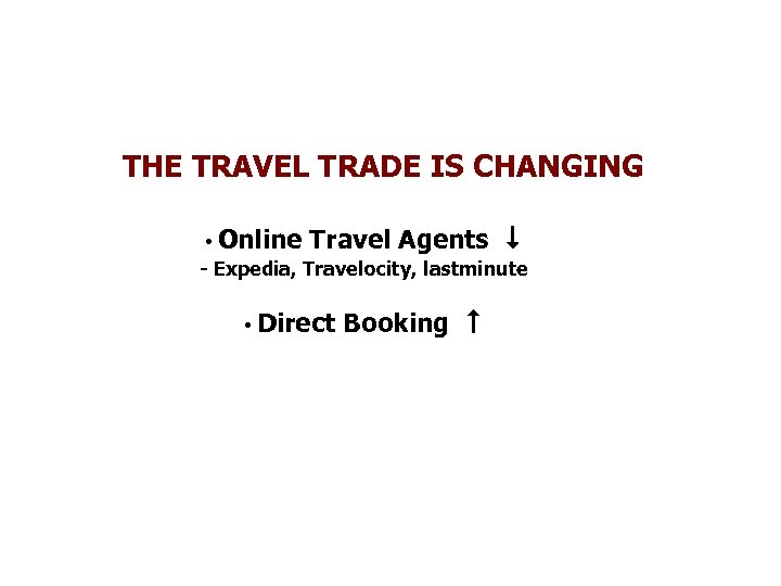 THE TRAVEL TRADE IS CHANGING • Online Travel Agents - Expedia, Travelocity, lastminute •
