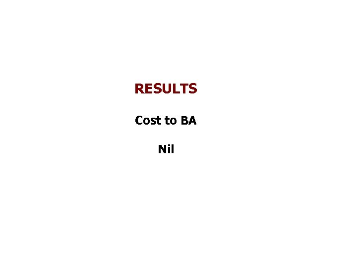 RESULTS Cost to BA Nil 