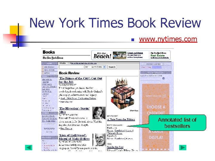 New York Times Book Review n www. nytimes. com Annotated list of bestsellers 