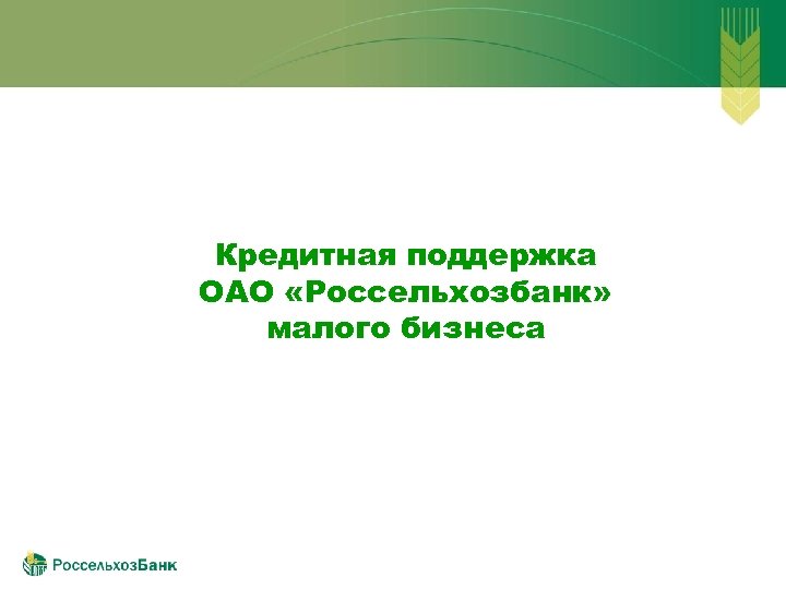 Кредитная поддержка ОАО «Россельхозбанк» малого бизнеса 