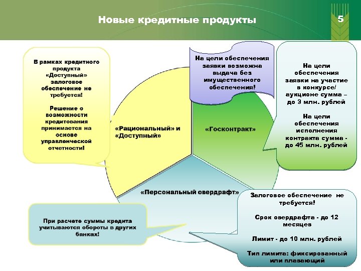 Новые кредитные продукты На цели обеспечения заявки возможна выдача без имущественного обеспечения! 5 На