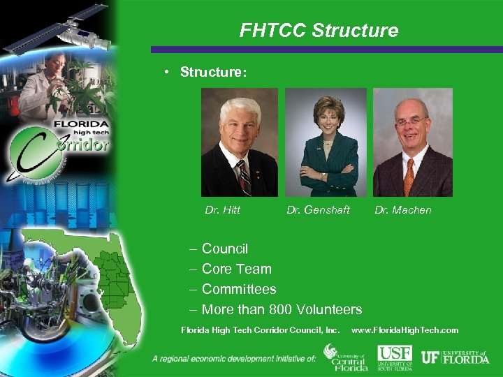 FHTCC Structure • Structure: Dr. Hitt – – Dr. Genshaft Dr. Machen Council Core