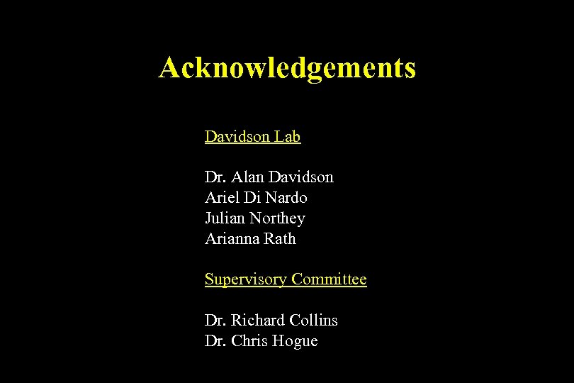Acknowledgements Davidson Lab Dr. Alan Davidson Ariel Di Nardo Julian Northey Arianna Rath Supervisory