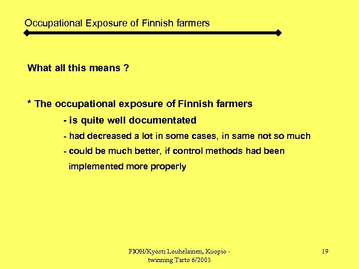 Occupational Exposure of Finnish farmers What all this means ? * The occupational exposure