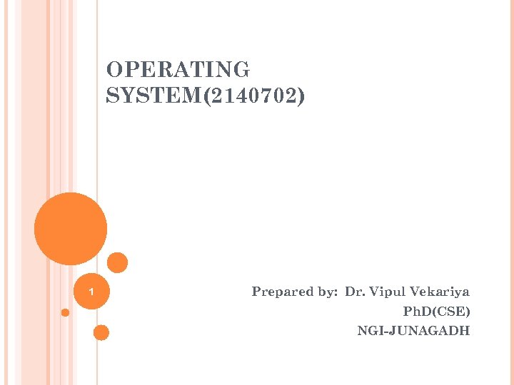 OPERATING SYSTEM(2140702) 1 Prepared by: Dr. Vipul Vekariya Ph. D(CSE) NGI-JUNAGADH 