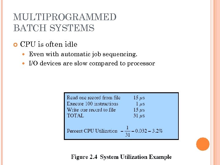 MULTIPROGRAMMED BATCH SYSTEMS CPU is often idle Even with automatic job sequencing. I/O devices