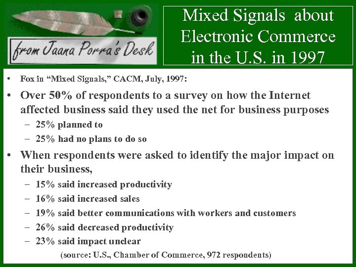 Mixed Signals about Electronic Commerce in the U. S. in 1997 • Fox in