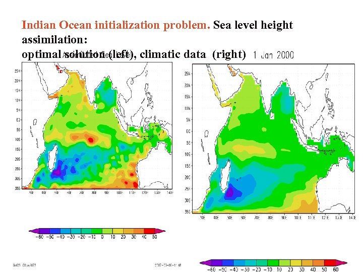 Indian Ocean initialization problem. Sea level height assimilation: optimal solution (left), climatic data (right)