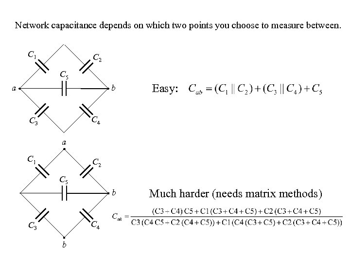 Network capacitance depends on which two points you choose to measure between. C 1