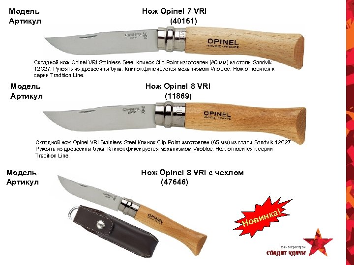 Модель Артикул Нож Opinel 7 VRI (40161) Складной нож Opinel VRI Stainless Steel Клинок