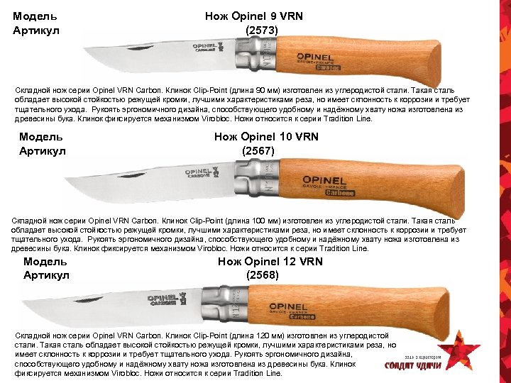 Модель Артикул Нож Opinel 9 VRN (2573) Складной нож серии Opinel VRN Carbon. Клинок