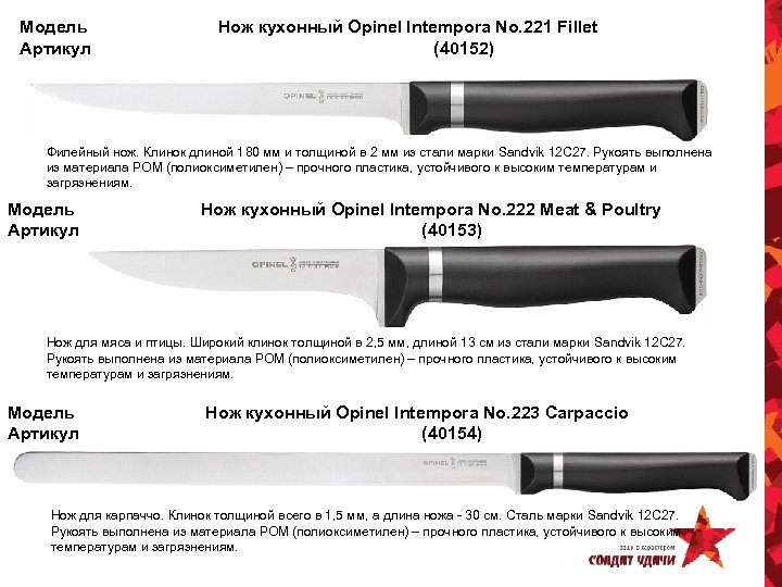 Модель Артикул Нож кухонный Opinel Intempora No. 221 Fillet (40152) Филейный нож. Клинок длиной