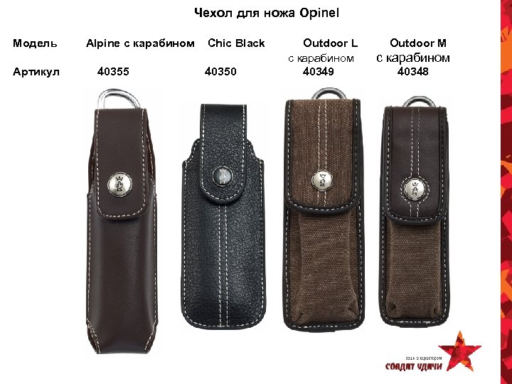 Чехол для ножа Opinel Модель Артикул Alpine с карабином 40355 Chic Black 40350 Outdoor