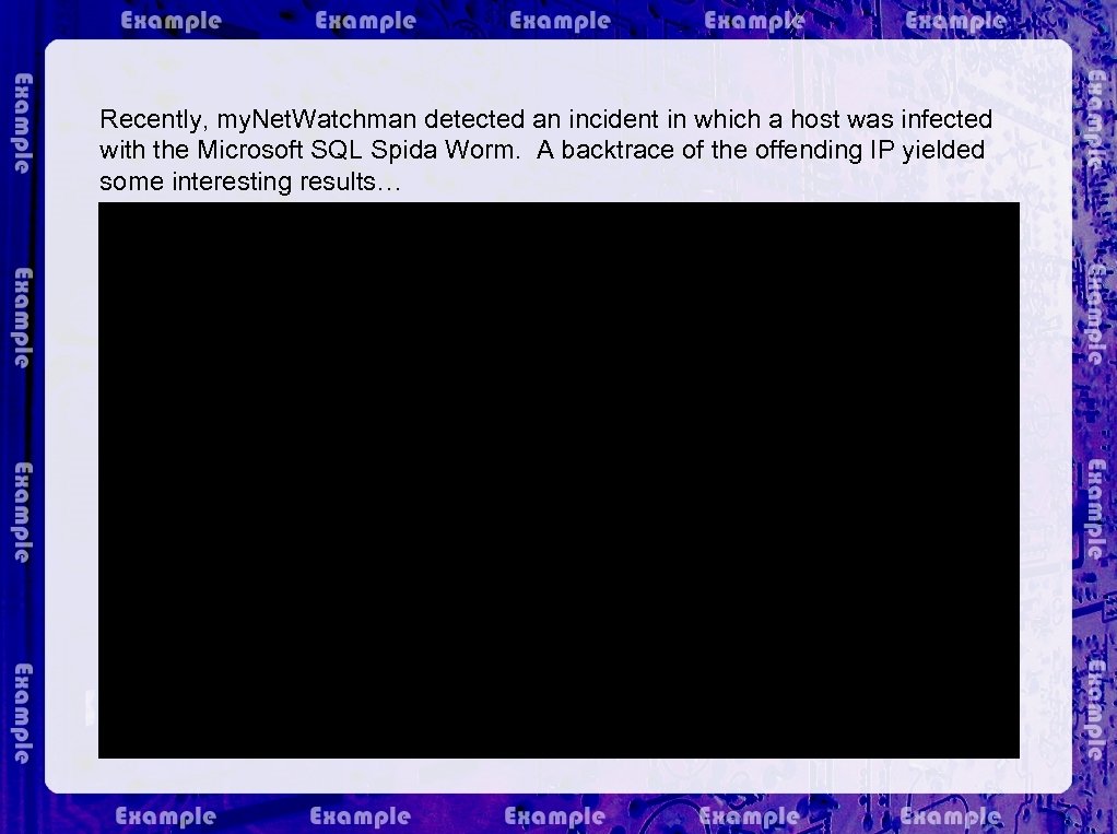 Recently, my. Net. Watchman detected an incident in which a host was infected with