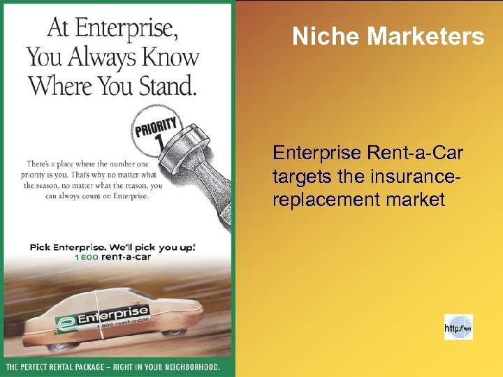 Niche Marketers Enterprise Rent-a-Car targets the insurancereplacement market 8 -7 