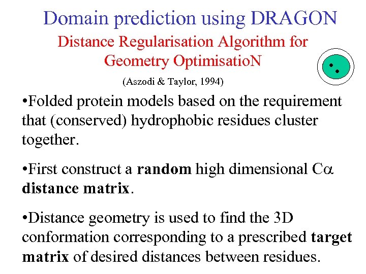 Domain prediction using DRAGON Distance Regularisation Algorithm for Geometry Optimisatio. N (Aszodi & Taylor,