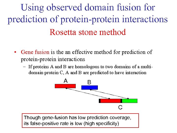 Using observed domain fusion for prediction of protein-protein interactions Rosetta stone method • Gene