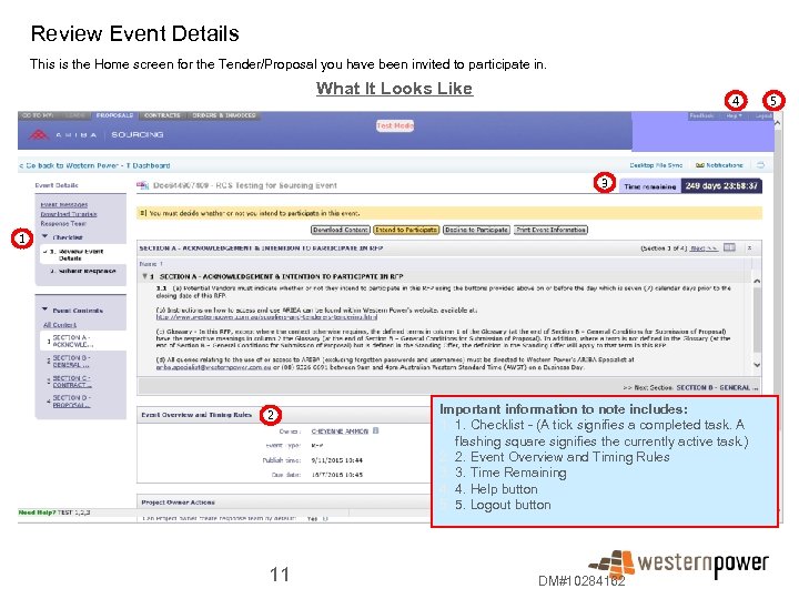 Review Event Details This is the Home screen for the Tender/Proposal you have been