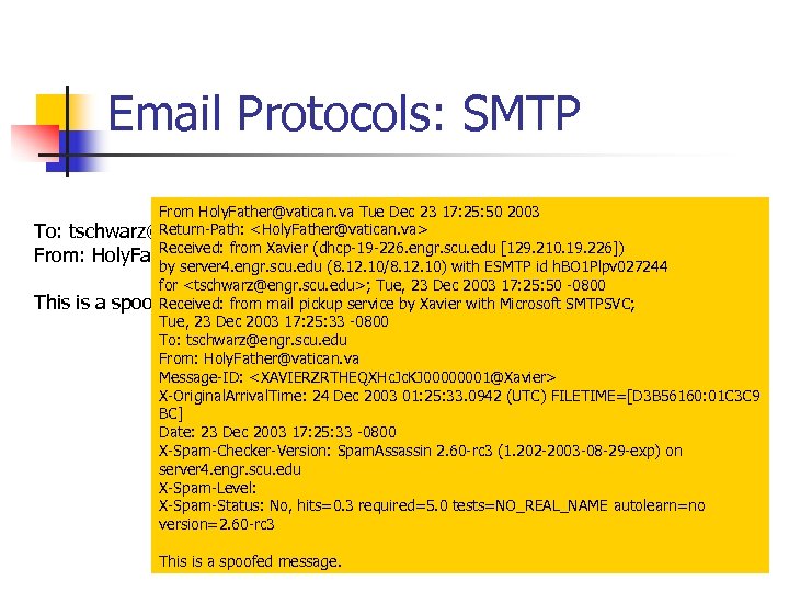 Email Protocols: SMTP From Holy. Father@vatican. va Tue Dec 23 17: 25: 50 2003