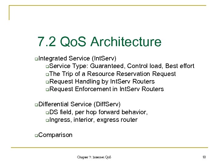 7. 2 Qo. S Architecture Integrated Service (Int. Serv) q. Service Type: Guaranteed, Control