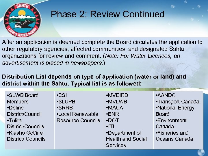 Phase 2: Review Continued After an application is deemed complete the Board circulates the