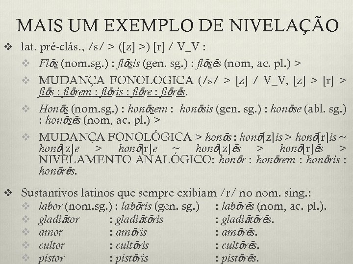 MAIS UM EXEMPLO DE NIVELAÇÃO v lat. pré-clás. , /s/ > ([z] >) [r]