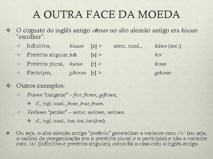 A OUTRA FACE DA MOEDA v O cognato do inglês antigo cēosan no alto