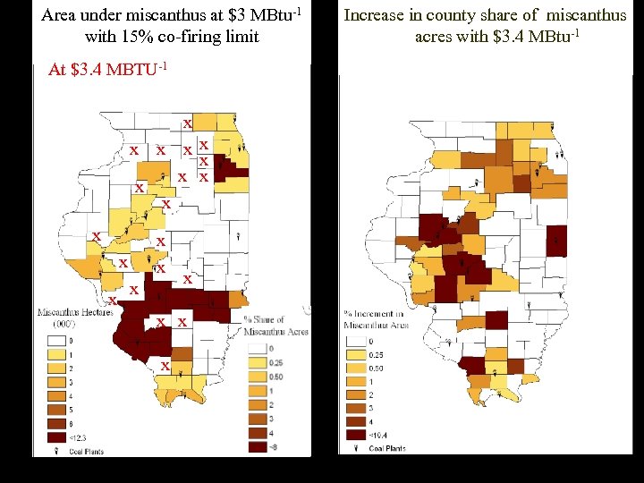 Area under miscanthus at $3 MBtu-1 with 15% co-firing limit At $3. 4 MBTU-1