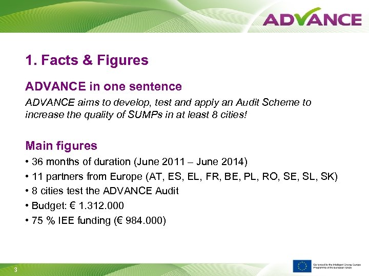1. Facts & Figures ADVANCE in one sentence ADVANCE aims to develop, test and