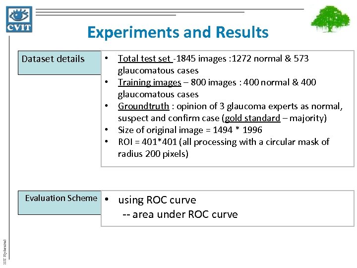 Experiments and Results Dataset details • Total test set -1845 images : 1272 normal
