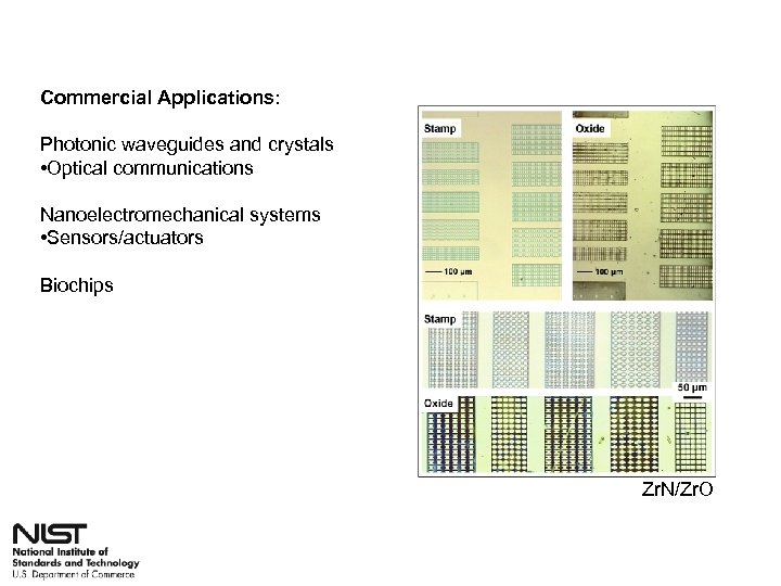 Commercial Applications: Photonic waveguides and crystals • Optical communications Nanoelectromechanical systems • Sensors/actuators Biochips
